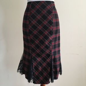 bebe Plaid Tartan Fit & Flare Mermaid Midi Skirt